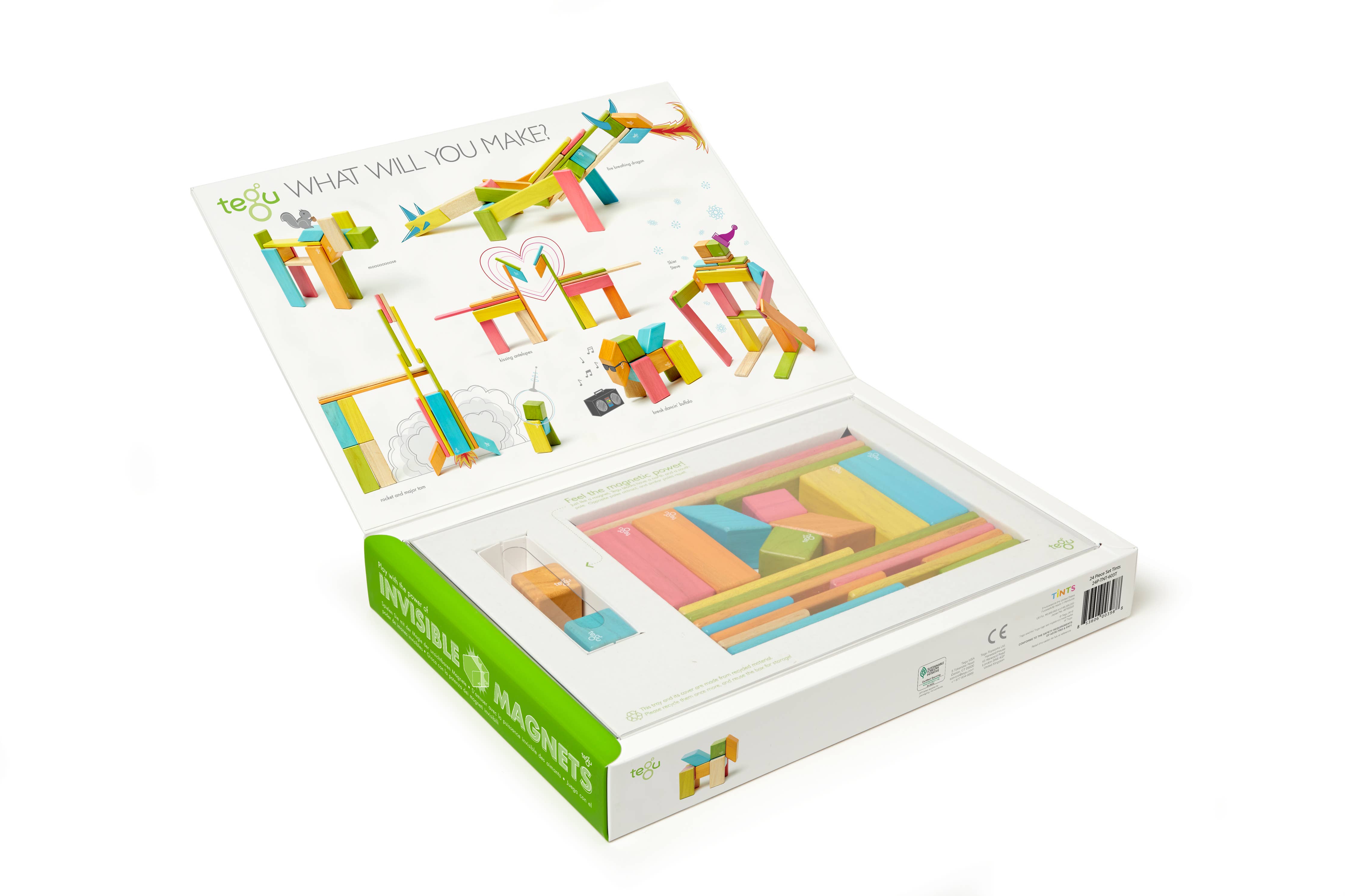 Tegu 24 Piece Magnetic Wooden Block Set: Tints - Toy Polloi