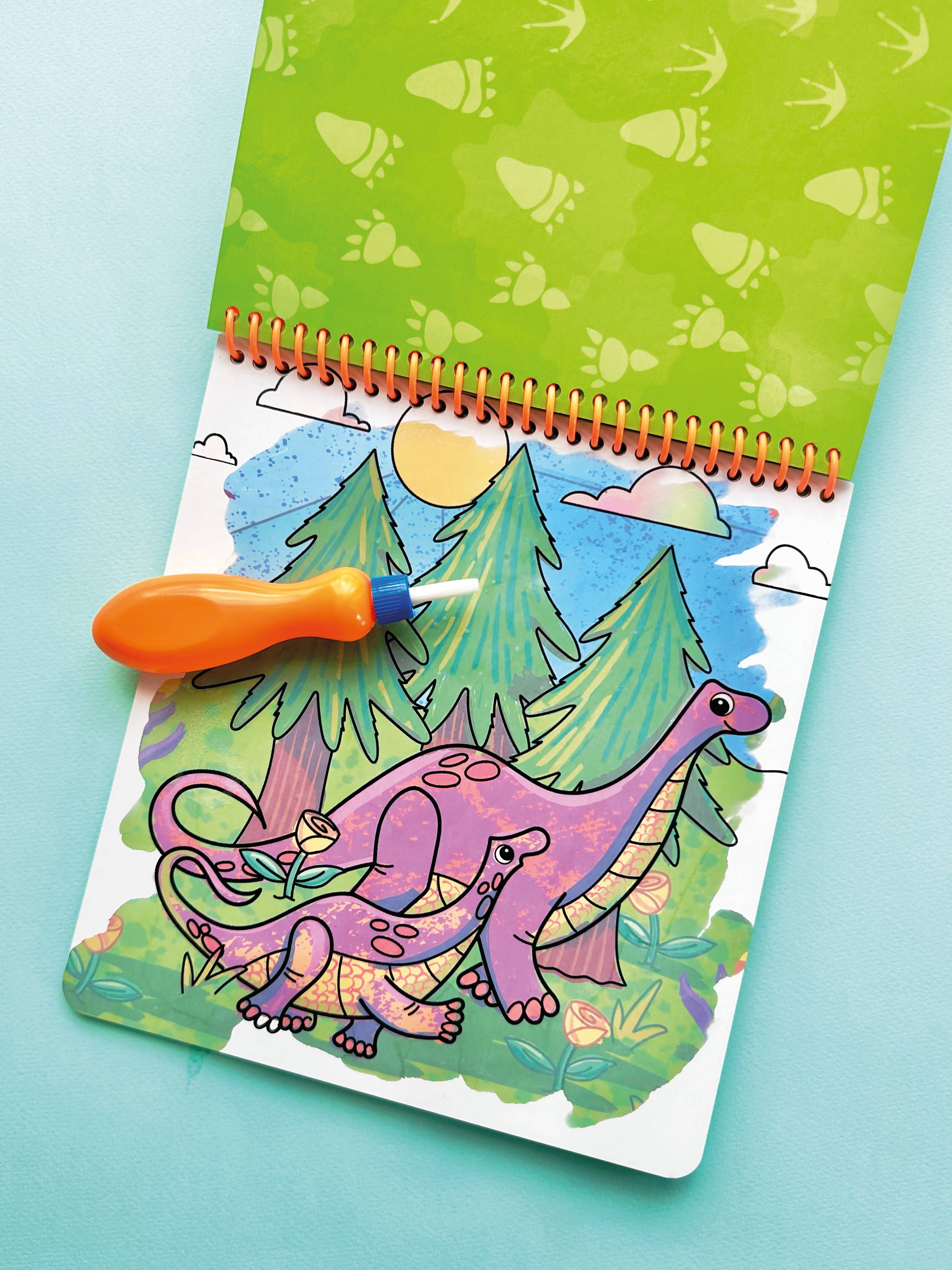 Bright Stripes Magic Coloring Dino Pad for kids, featuring colorful dinosaur illustrations and arts and crafts activity pages.
