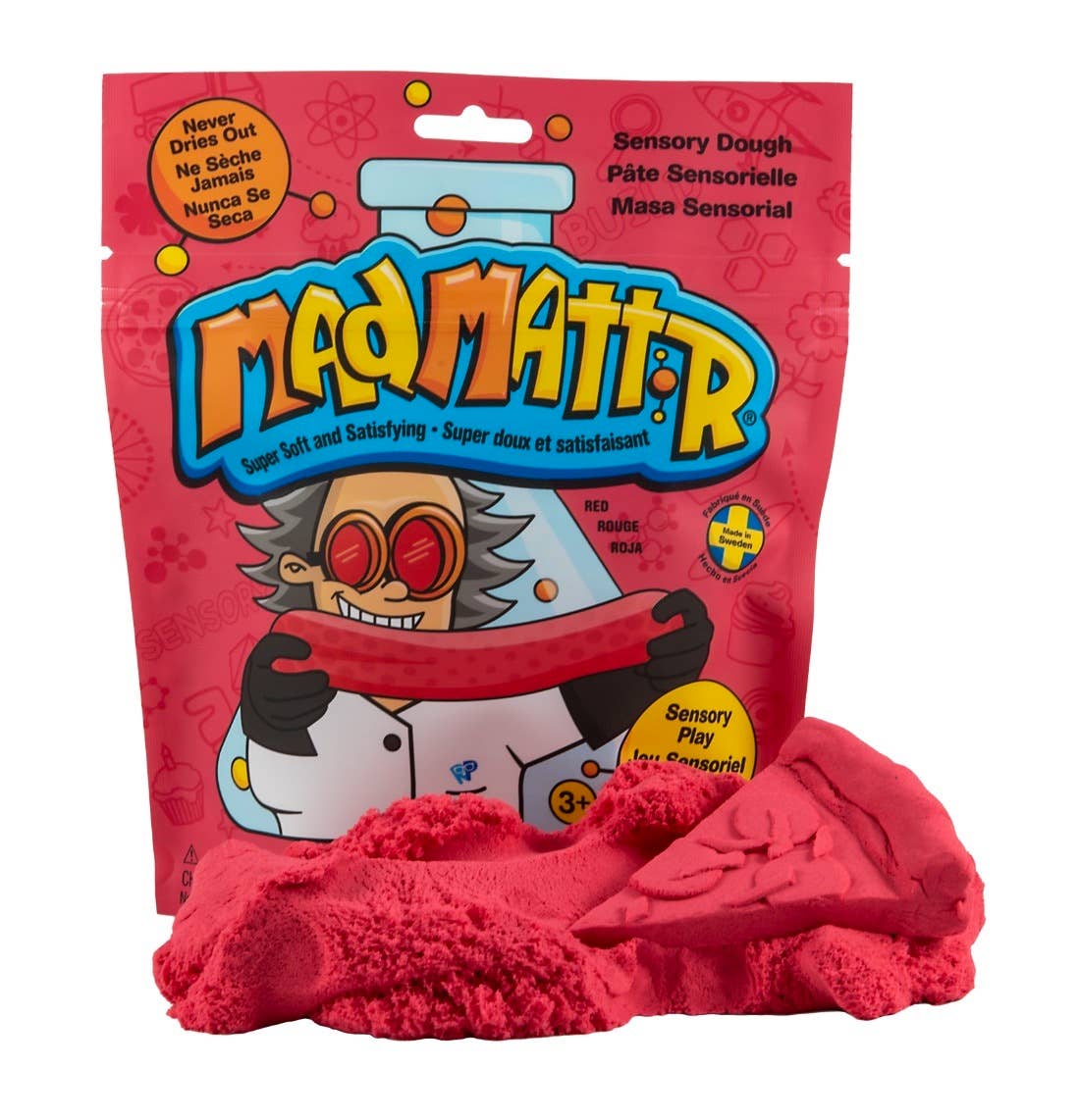 Mad Mattr Red Quantum Pack sensory toy with vibrant red clay-like material in a clear container, designed for tactile play.