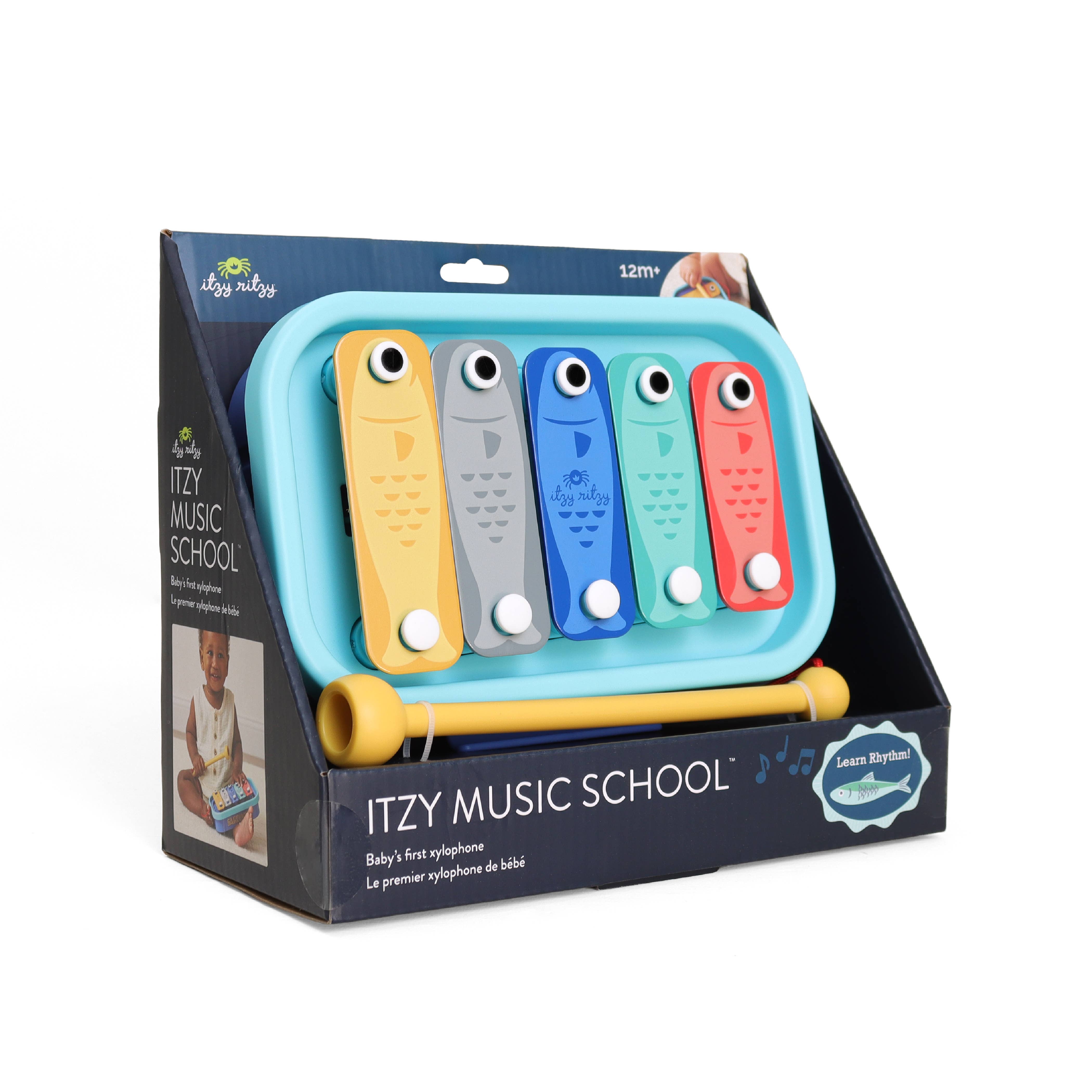 Itzy Ritzy baby xylophone music school toy with colorful keys and musical notes for early childhood musical play.