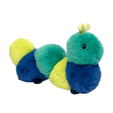 Soft blue caterpillar plush toy by Douglas Toys with colorful segments, designed for children and cuddly play.