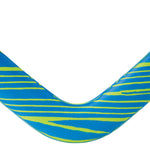 Toysmith outdoor boomerang flying through the air against a clear sky, demonstrating its outdoor recreational use.