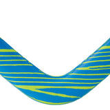 Toysmith outdoor boomerang flying through the air against a clear sky, demonstrating its outdoor recreational use.