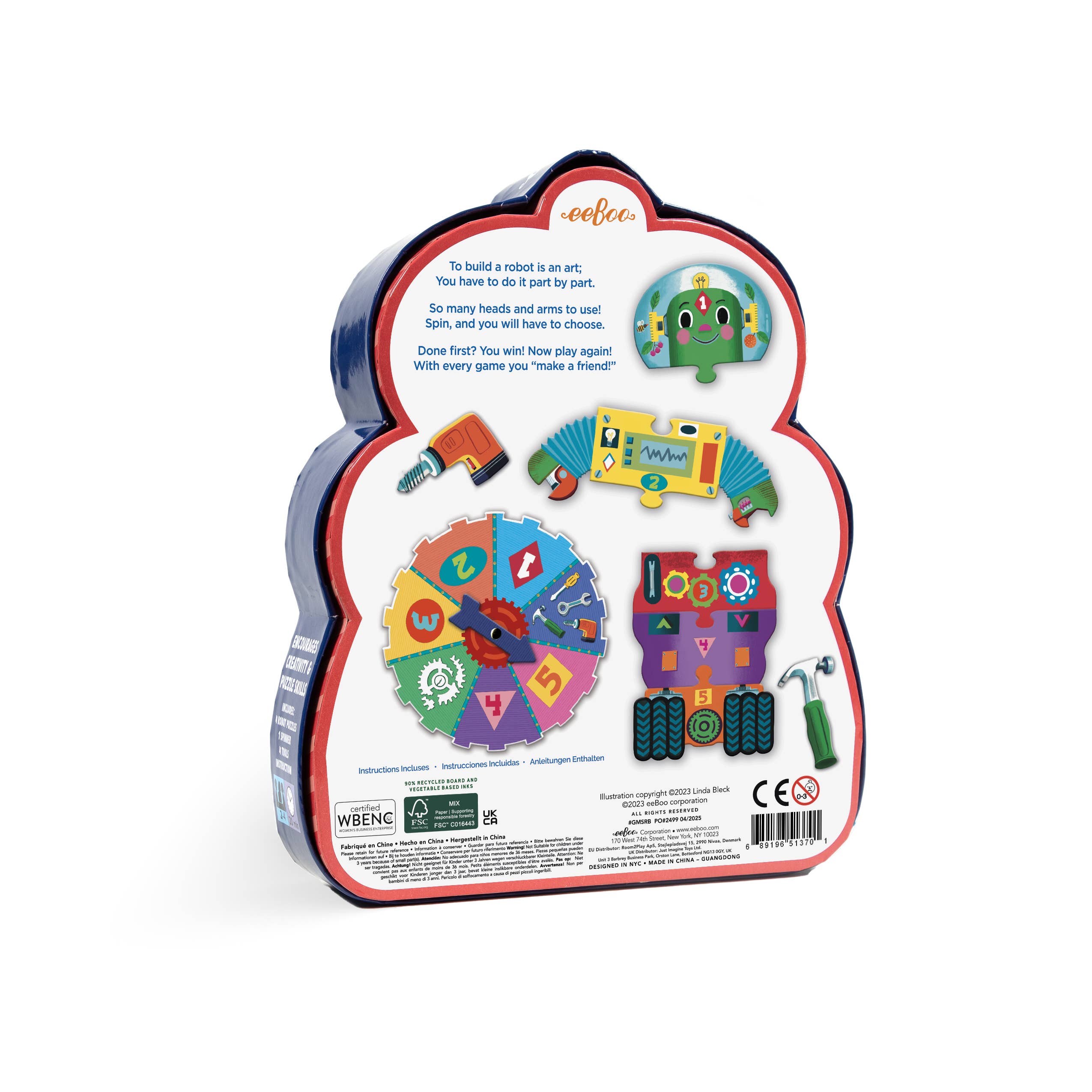 Build A Robot Spinner Game by eeBoo, featuring colorful robot-themed game pieces and spinner for interactive play.
