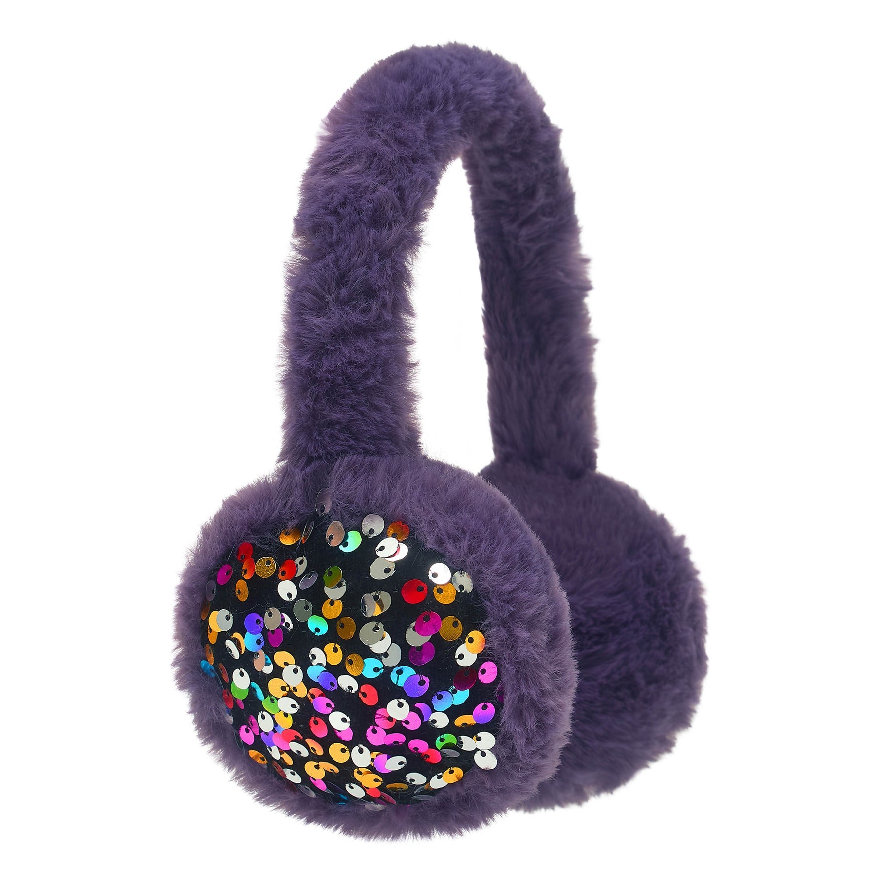 Shiny silver sequin earmuffs from Mimi & Lula, stylish accessories with a plush lining for warmth and fashion.