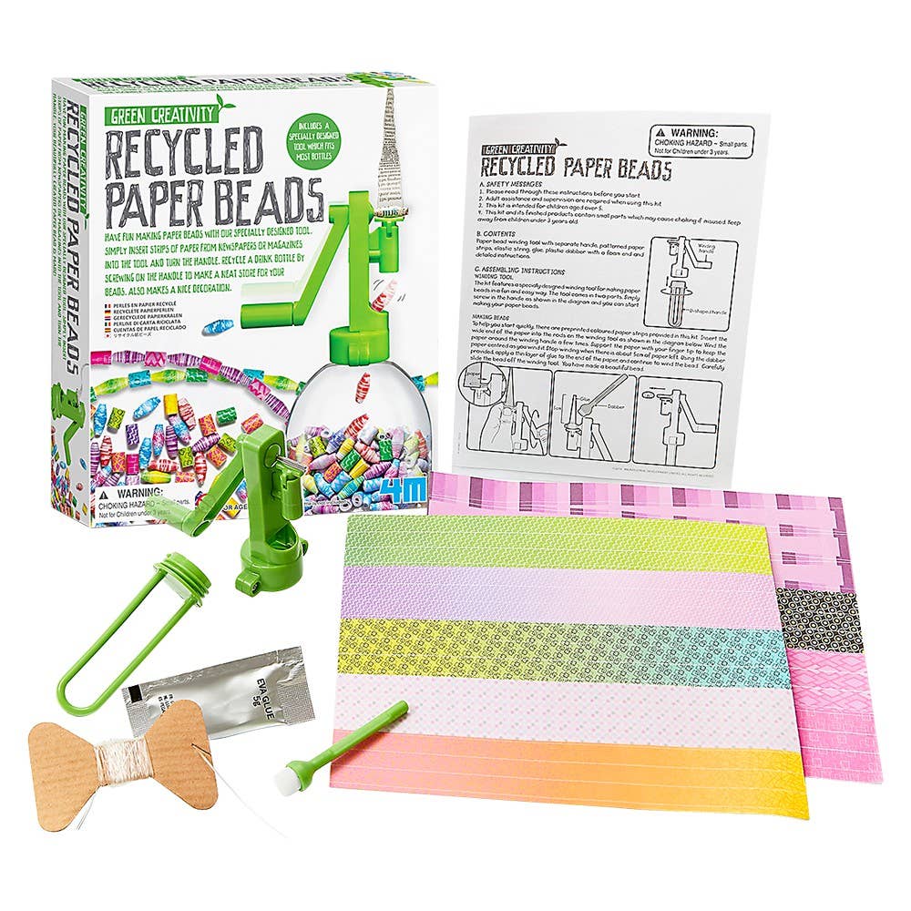DIY Recycled Paper Beads Kit for arts and crafts by The Toy Network, with colorful paper beads and crafting tools visible.