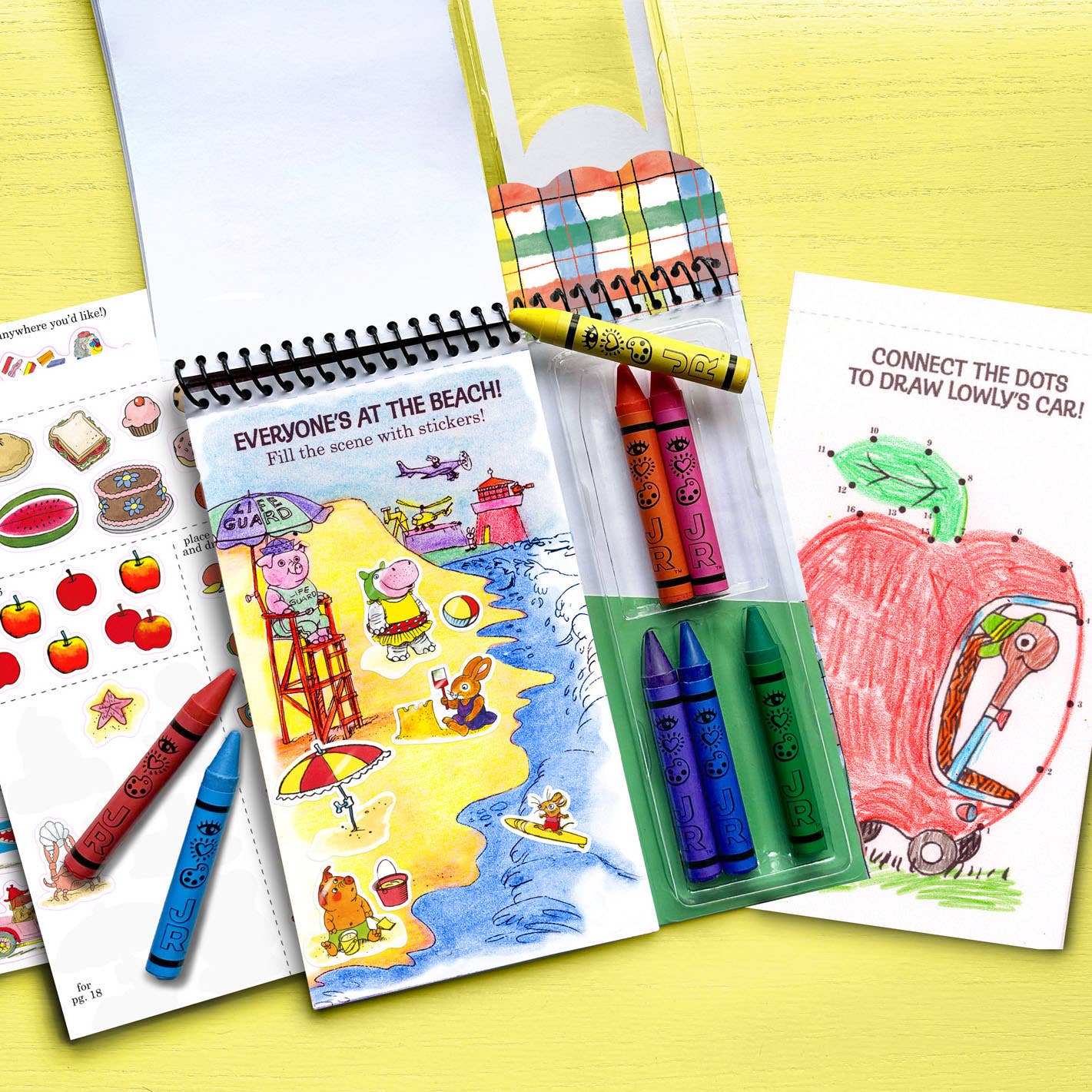 Bright Stripes Richard Scarry Art on the Go Pad for arts and crafts, featuring colorful illustrations and creative activity pages.
