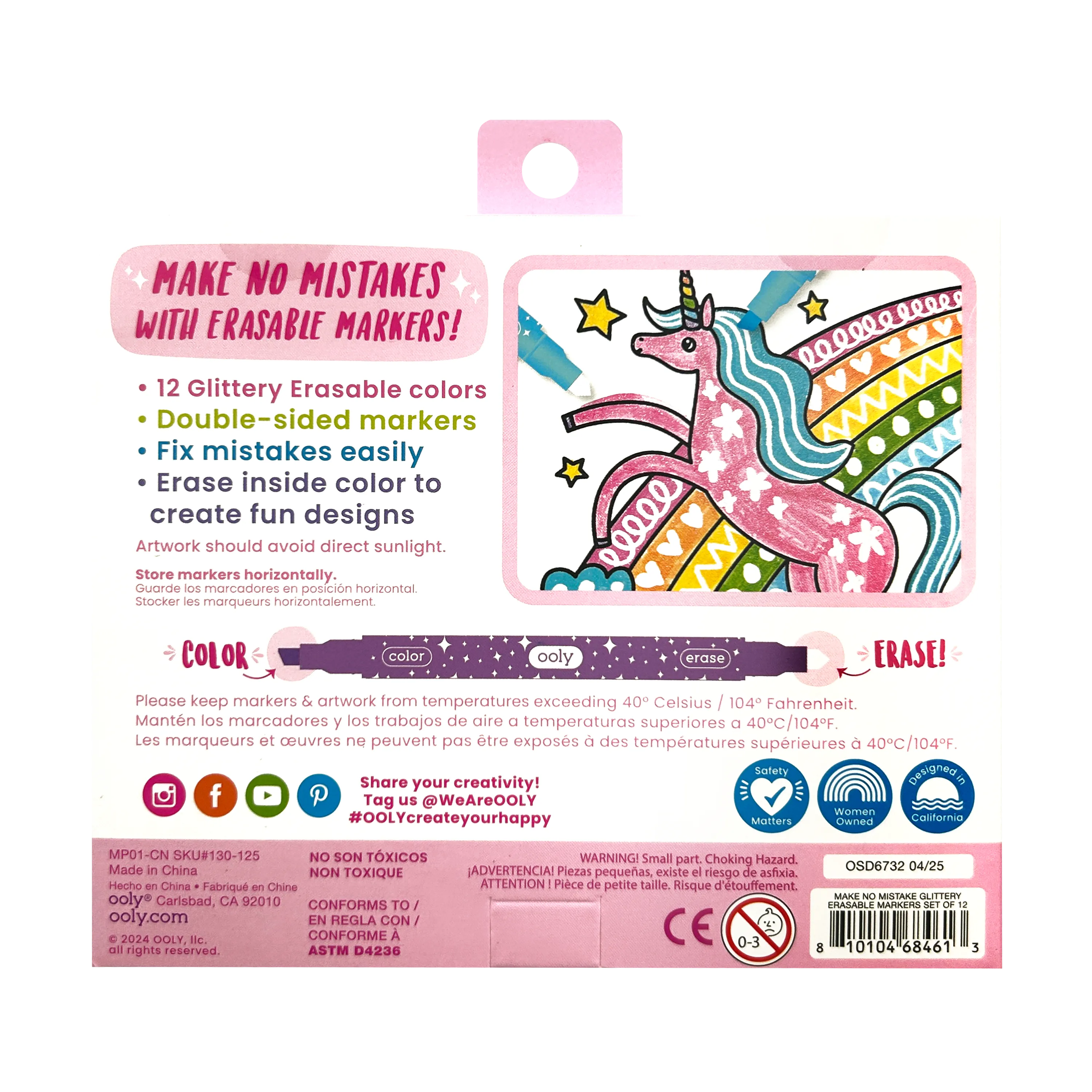 Ooly Make No Mistake! Glitter Erasable Markers - Toy Polloi