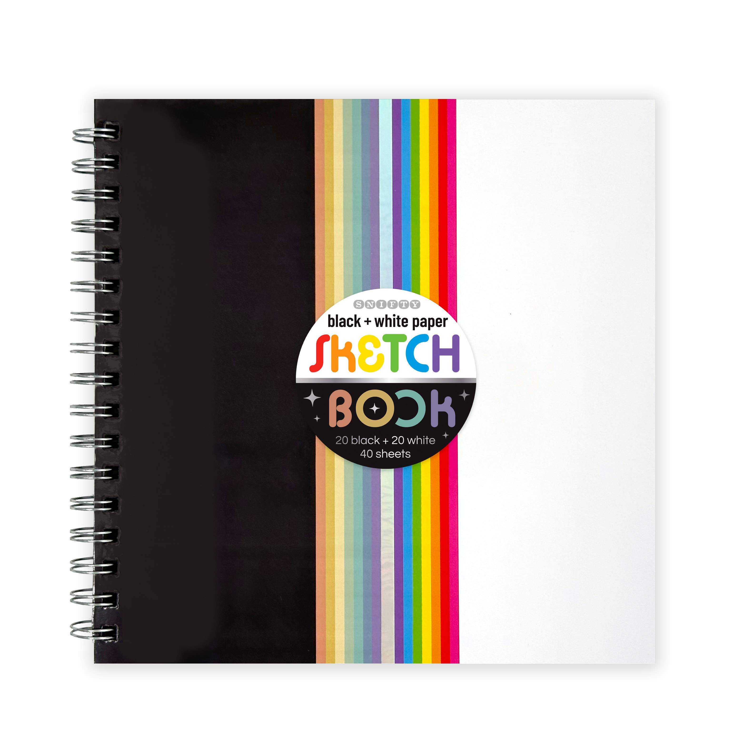 SNIFTY black and white sketchbook for arts and crafts, featuring blank pages for drawing and creative projects.