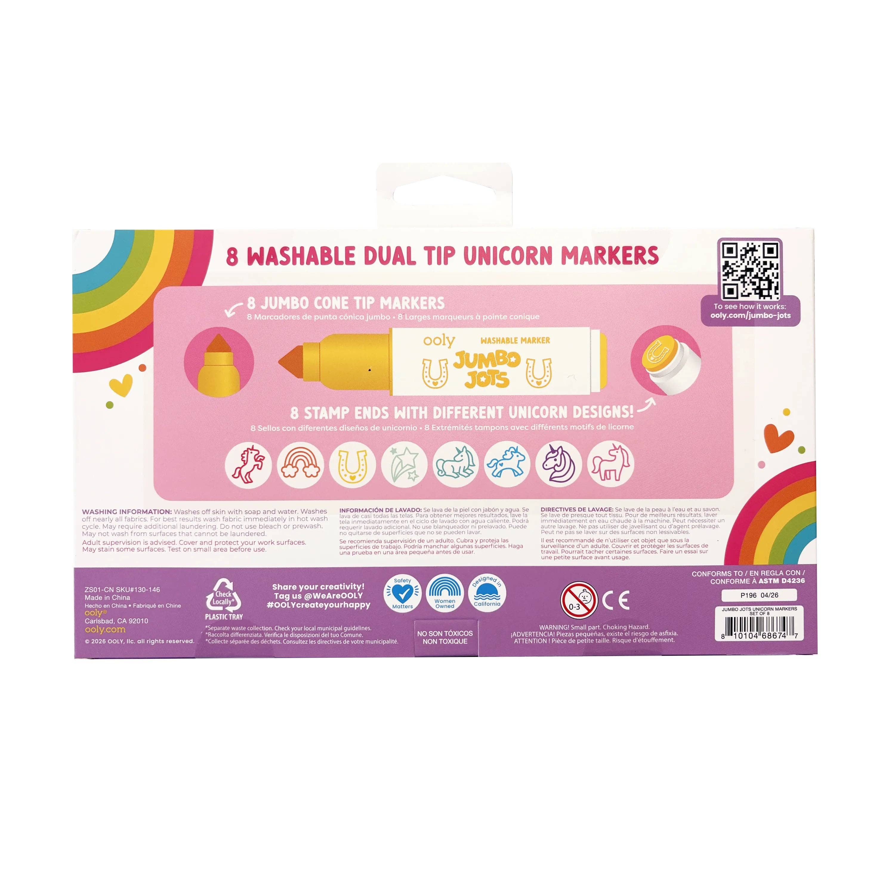 OOLY Jumbo Jots Dual Tip Unicorn Stamp Markers for arts and crafts, featuring colorful unicorn designs and dual-tip applicators.