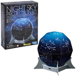 Kidzlabs Night Sky Projector from The Toy Network displaying star and moon images on a child's bedroom ceiling.