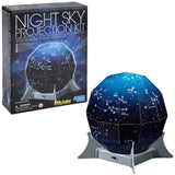 Kidzlabs Night Sky Projector from The Toy Network displaying star and moon images on a child's bedroom ceiling.