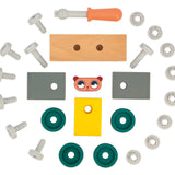 Janod Construction Bear Car building set with colorful wooden pieces and a bear figure for creative play and building fun