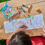 eeBoo Magical Creatures coloring roll with vibrant illustrations and a large pack of colorful pencils for arts and crafts activities.