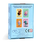 Two decks of eeBoo Snap card game cards featuring colorful illustrations on each card, designed for quick, matching fun.