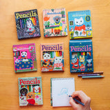 Mini spiral sketchbook by eeBoo for arts and crafts, open to show blank pages with colorful cover design.