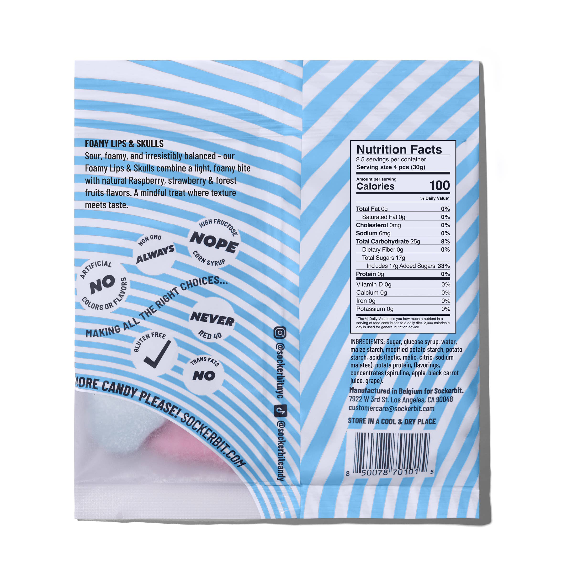 Sockerbit Foamy Lips & Skulls Swedish Candy treats featuring colorful foam candies shaped like lips and skulls.