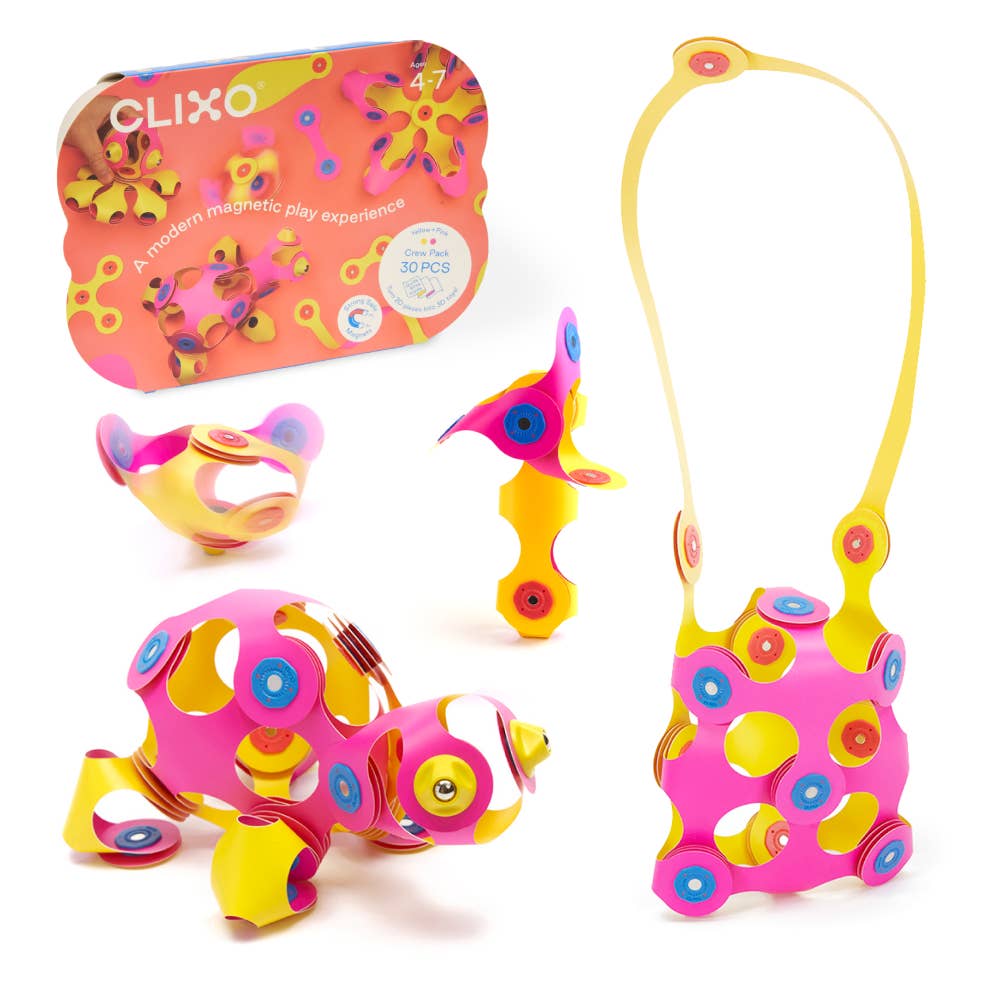 Clixo Crew Pack Magnetic Building Set: Pink/Yellow - Toy Polloi