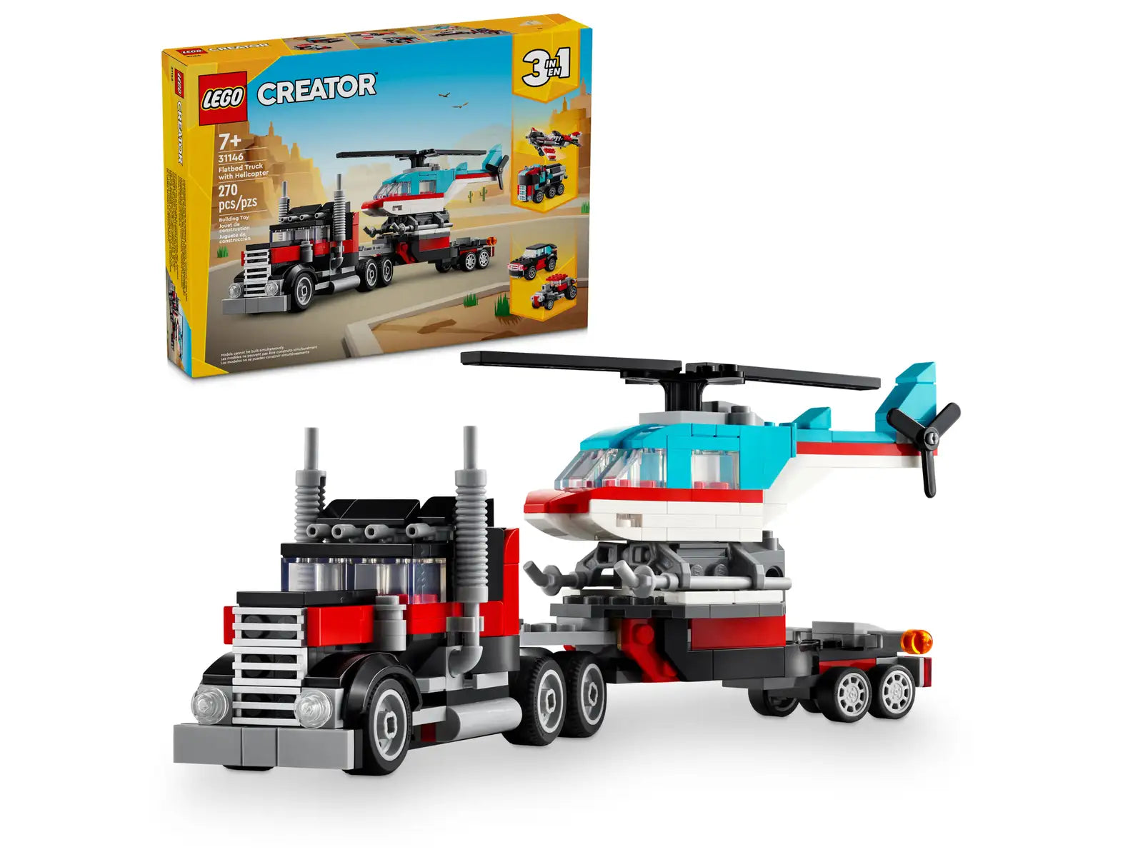 LEGO Creator 3-in-1 Flatbed Truck with Helicopter - Toy Polloi