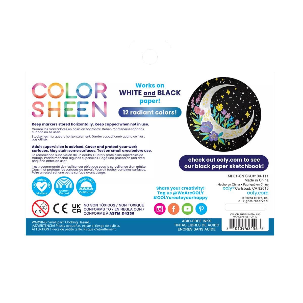 OOLY Color Sheen Metallic Felt Tip Markers for arts and crafts, featuring vibrant metallic ink and fine tips for detailed coloring.