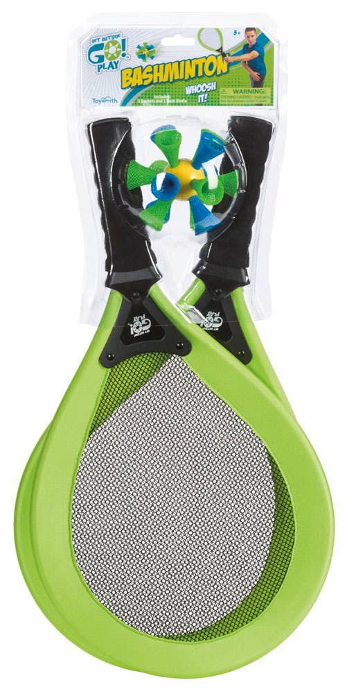 Toysmith Bashminton outdoor yard game set with rackets and shuttlecocks for active outdoor fun in the backyard.
