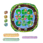 Frog Hopkins board game by eeBoo showing colorful game components and illustrated frog characters on a game board.