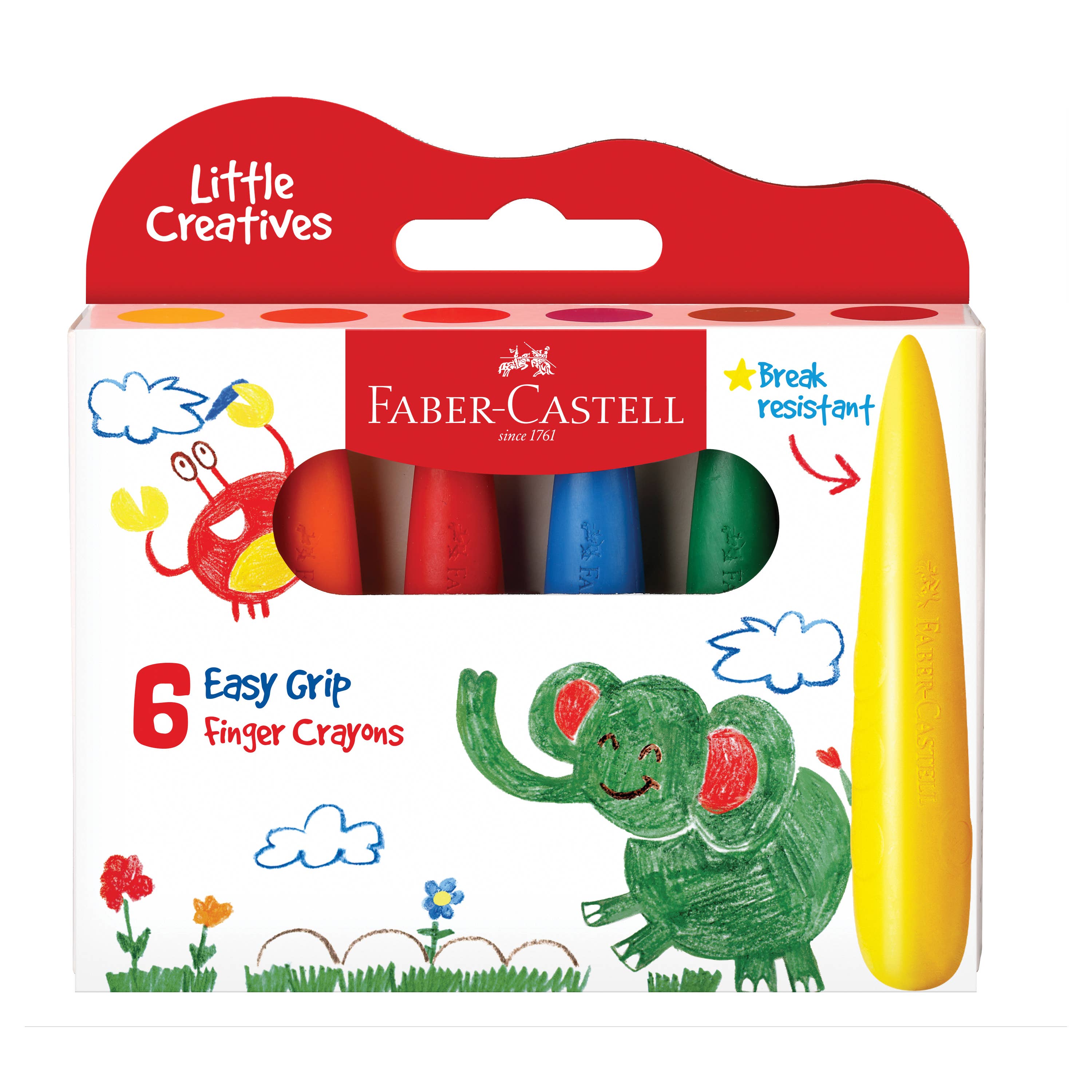 Faber-Castell Little Creatives Easy Grasp Crayons for arts and crafts, featuring colorful, easy-to-hold crayon tips for young children