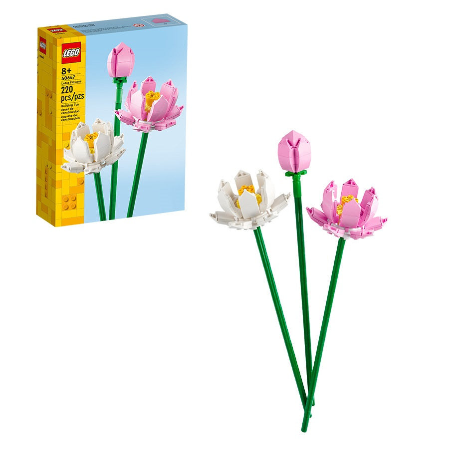 LEGO lotus flower set with packaging on a white background