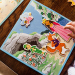 eeBoo Fairytale Spinner Game with colorful illustrated characters and spinning wheel for kids' storytelling and imaginative play.