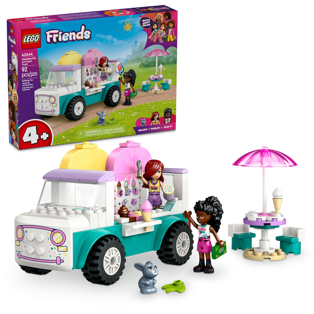 LEGO Friends ice cream truck set with packaging on a white background