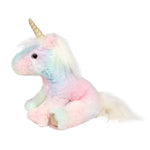 Colorful rainbow unicorn plush toy by Douglas Toys with soft fabric and embroidered details, perfect for cuddling and play.
