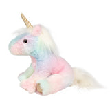 Colorful rainbow unicorn plush toy by Douglas Toys with soft fabric and embroidered details, perfect for cuddling and play.