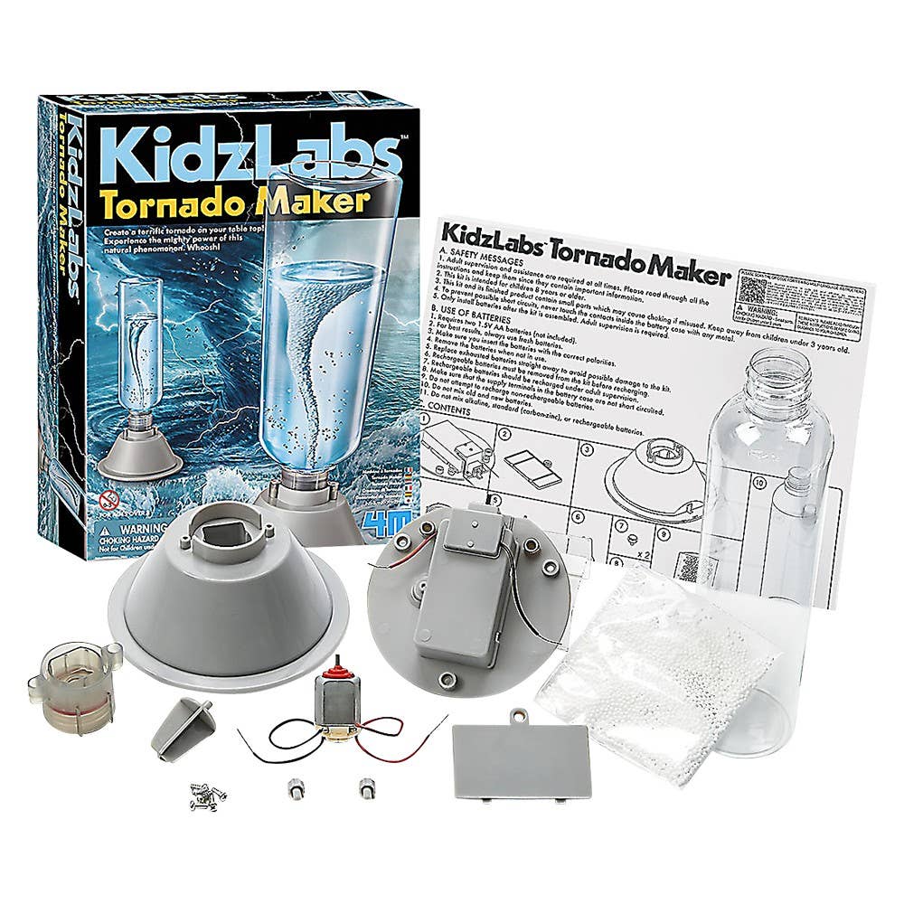 KidzLabs Tornado Maker from The Toy Network, a STEAM science kit with colorful components for creating mini tornadoes.