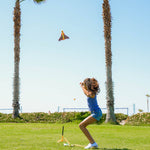 Stomp Rocket Stunt Planes outdoors, showcasing colorful foam planes ready for launching and stunt flying.