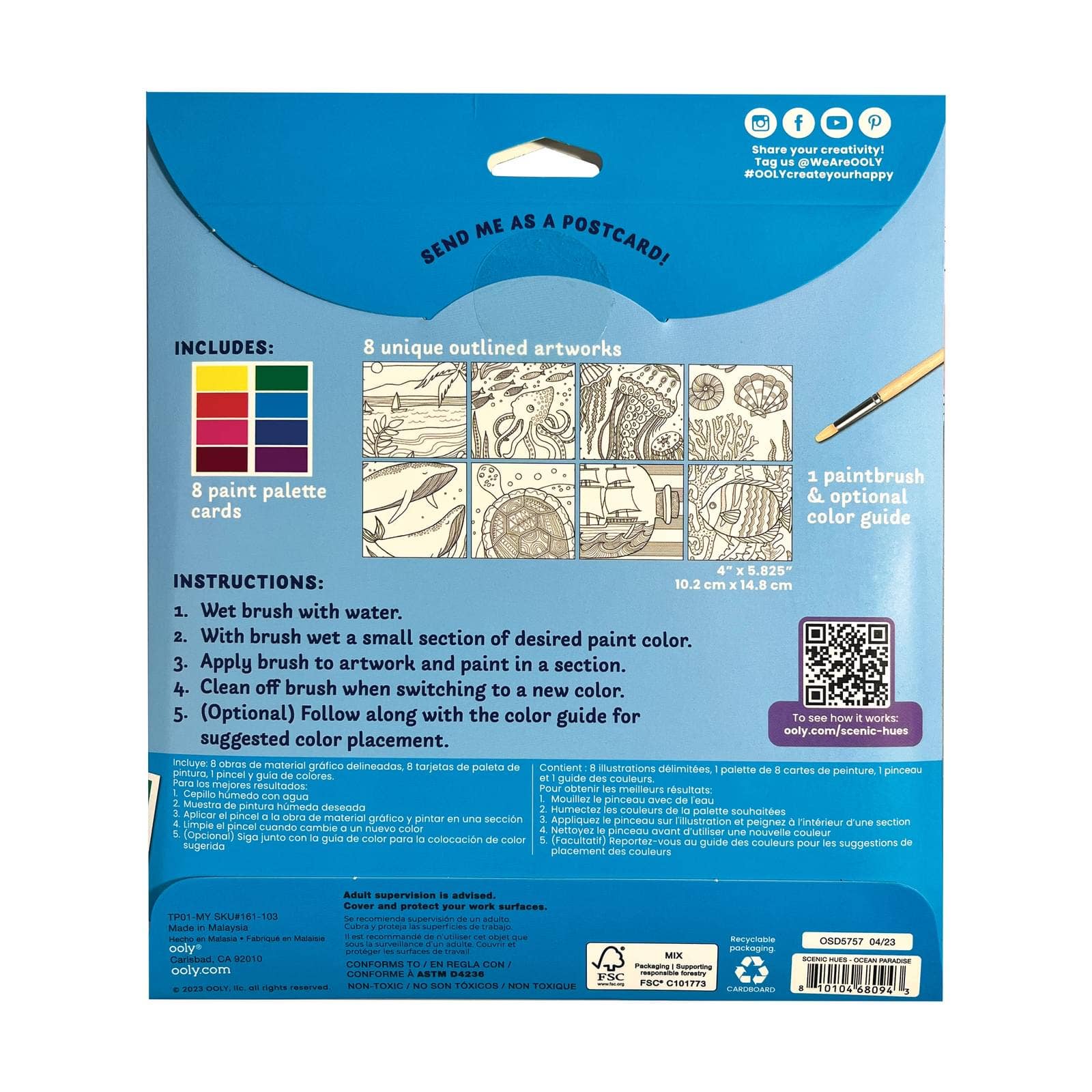 Ocean Watercolor Postcard Kit for arts and crafts by OOLY, featuring colorful watercolor postcard designs on paper.