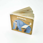 BabyLink Animal Opposites Board Book by Simon & Schuster showing colorful pages with animals and opposite words for early learning.