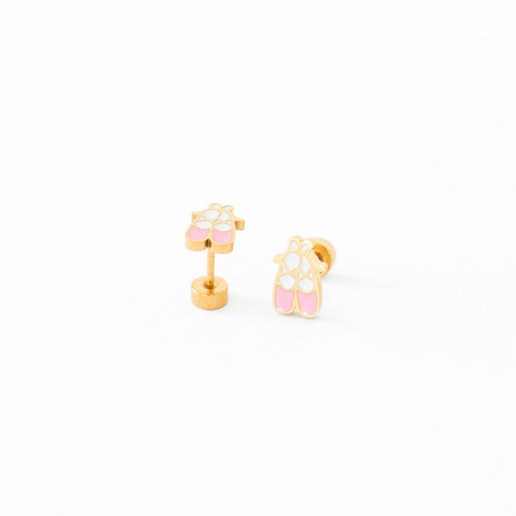 Pip Pop Post ballet slipper stud earrings featuring delicate, detailed ballet shoe designs in a charming accessory style.