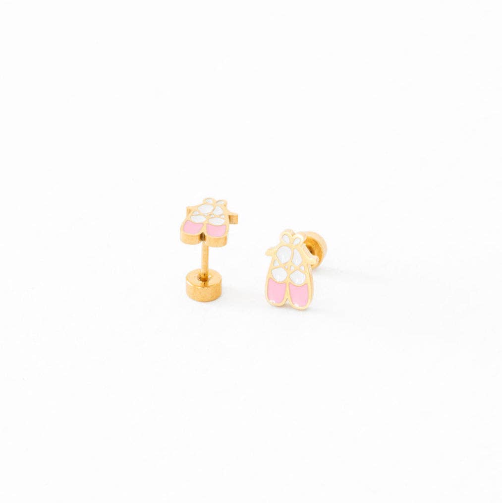Pip Pop Post ballet slipper stud earrings featuring delicate, detailed ballet shoe designs in a charming accessory style.