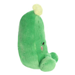 Cucumber Palm Pals plush toy with a soft, green cucumber design, featuring embroidered eyes and a friendly expression.