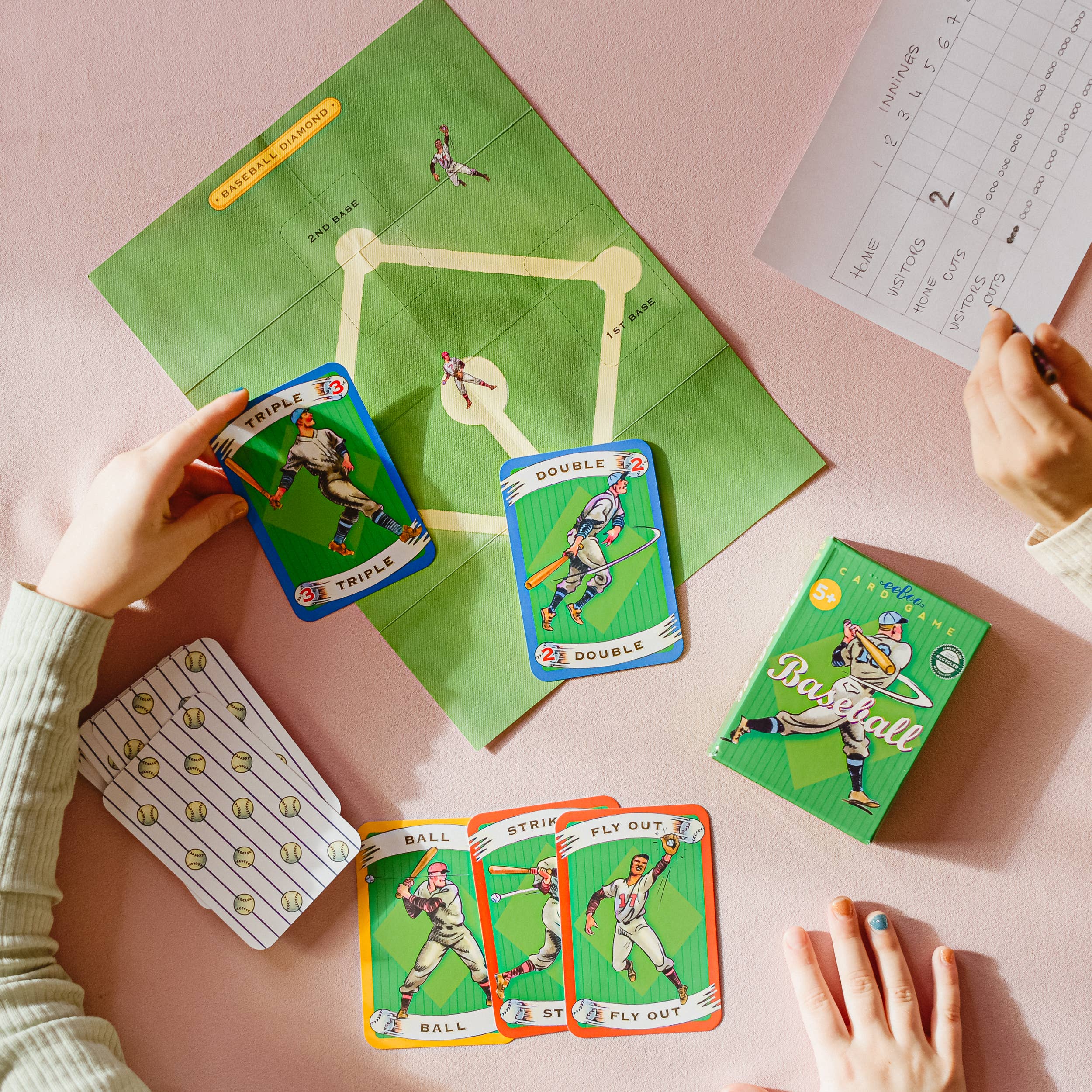 eeBoo Baseball Card Game featuring colorful playing cards for fun family card game play.