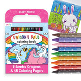 Unicorn Pals Travel Coloring Set by OOLY featuring colorful markers, crayons, and stickers in a compact arts and crafts kit.