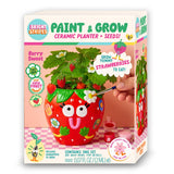 Bright Stripes Paint & Grow Strawberry Craft Kit for kids, featuring colorful paints, soil, and strawberry plant components for arts and crafts.