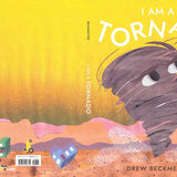 Cover image of "I Am a Tornado" book by Drew Beckmeyer, published by Simon & Schuster, featuring a tornado-themed illustration.