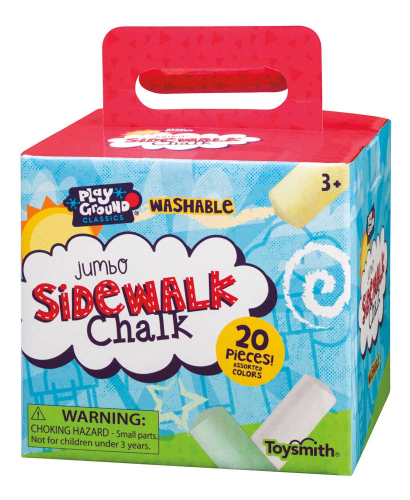 Colorful jumbo sidewalk chalk sticks for outdoor drawing and play from Toysmith, ideal for creating vibrant chalk art on pavement.