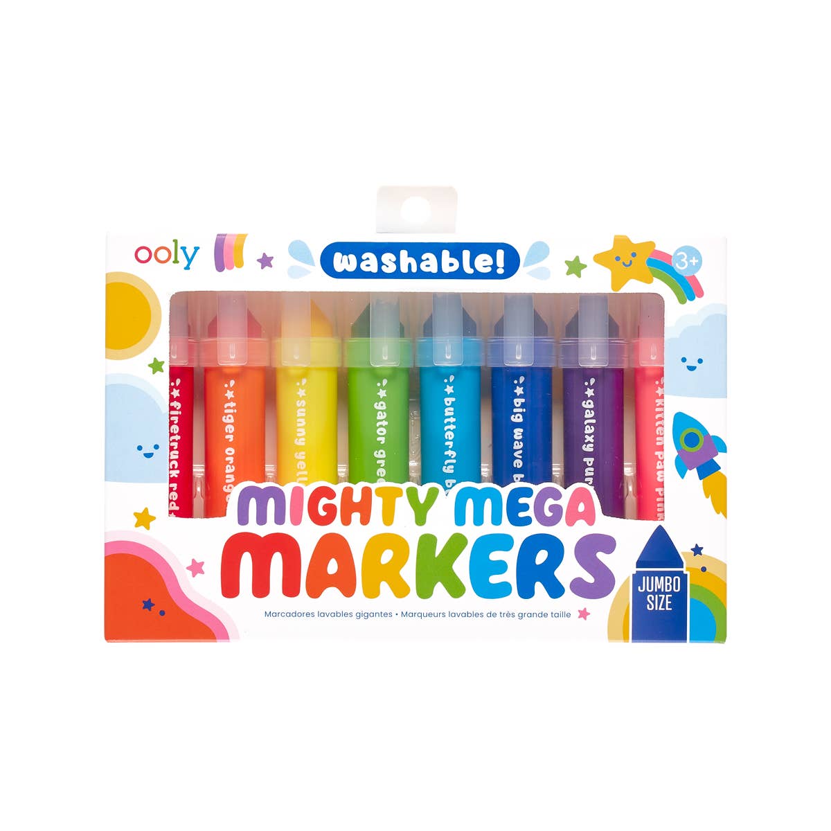 Set of six OOLY Mighty Mega Markers for arts and crafts, featuring vibrant colors and bold tips for creative projects.
