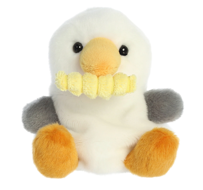 Palm Pals Seagull plush toy with fry palm palm design, soft and cuddly stuffed animal for kids and collectors.