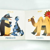 BabyLink Animal Opposites Board Book by Simon & Schuster showing colorful pages with animals and opposite words for young children.