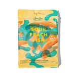 Colorful BonBon Sour Peach Fish treats from Swedish Candy Co, featuring peach-shaped gummy candies with a sour coating.