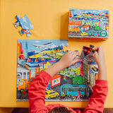 Colorful eeBoo Vehicles 20 Piece Puzzle featuring cars, trucks, and buses for children to assemble and enjoy.