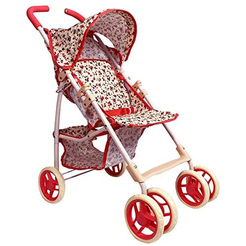Floral print baby doll stroller by The New York Doll Collection, pretend play toy for children with colorful floral design